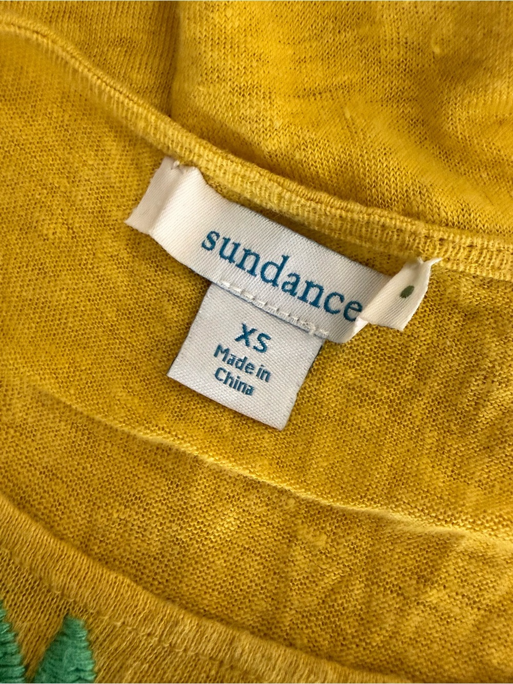 Sundance Linen Embroidered Floral Boho Dress XS Mustard Yellow Folk Art - Picture 5 of 6